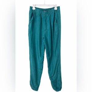 Christian Dior Monsieur 100% Silk Teal Elastic Waist Pants Size S